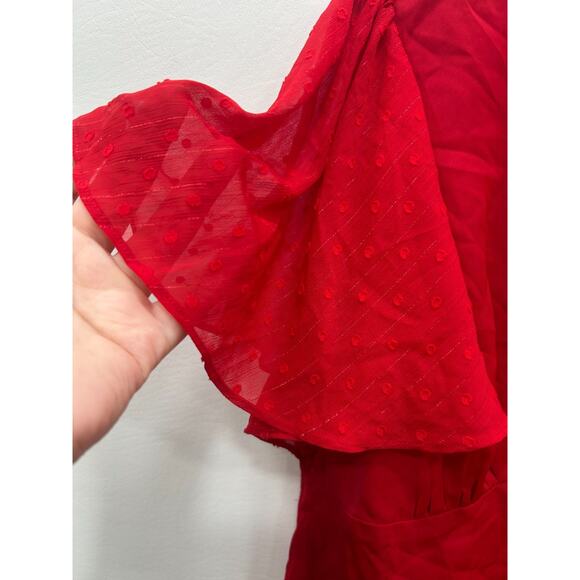 Unique Vintage Red Button Front Flutter Sleeve Blouse Tie Back Top Size 1X/16 - Picture 3 of 6